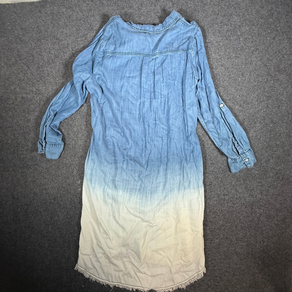 REBA Womens Tencil Denim Ombre Button Down Shirt Dress Frayed Hem Size XL - Picture 5 of 13